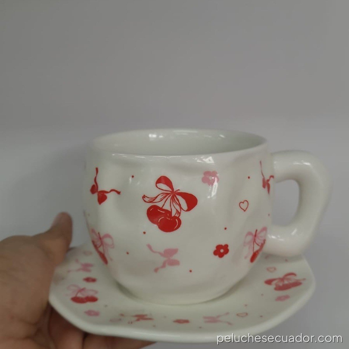 SET TAZA CHERRY CON PLATO C/FILO ROJO IV26413